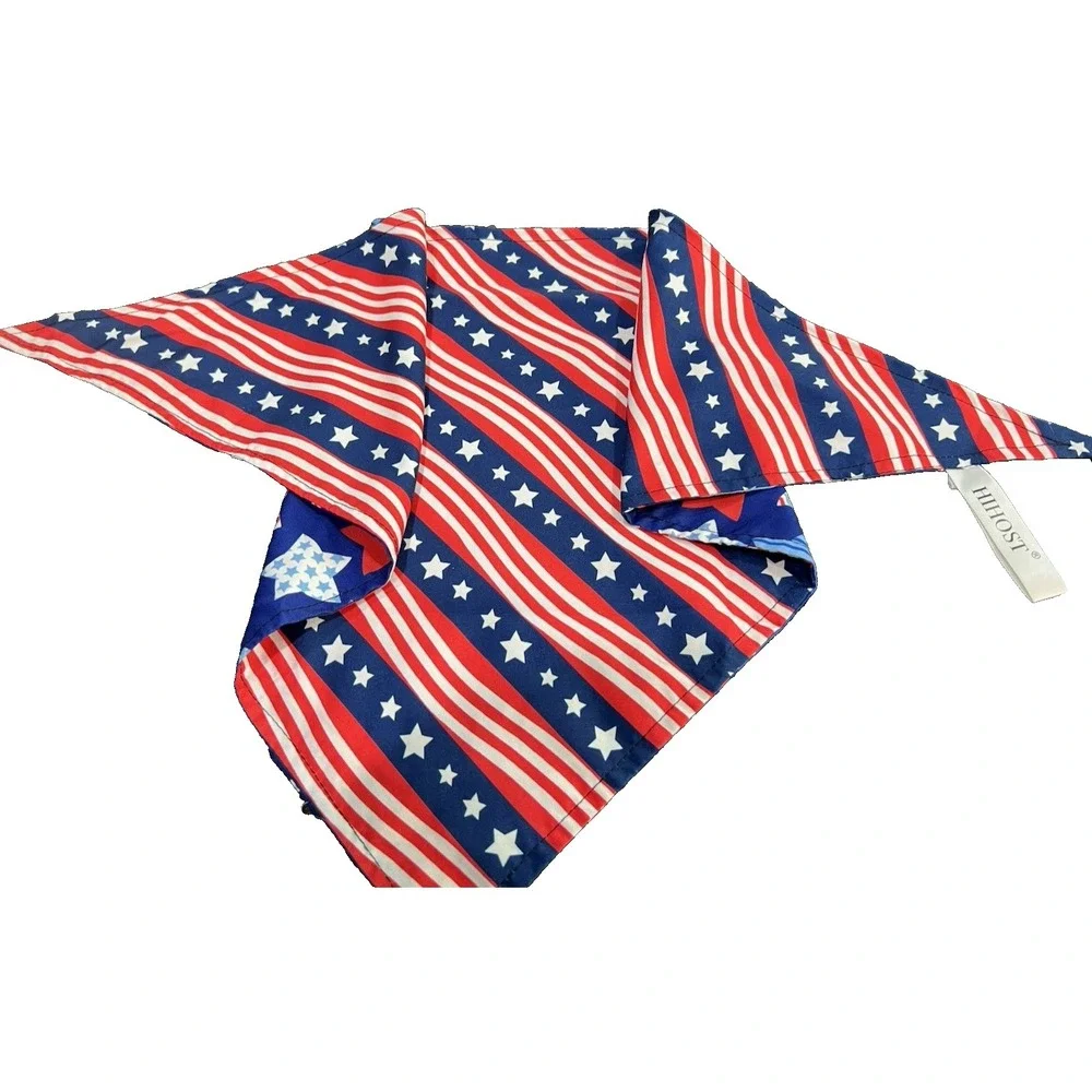 Two Reversible Patriotic Red White Blue Dog Bandanas LARGE Tie On 4 Designs‎ NEW